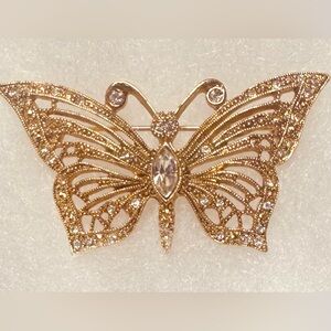 Beautiful Vintage Gold Tone Butterfly Brooch with Cubic Zirconia Accents
